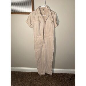 YFB Young Fabulous & Broke Tan Beige Denim Utility Jumpsuit Boiler Suit Small